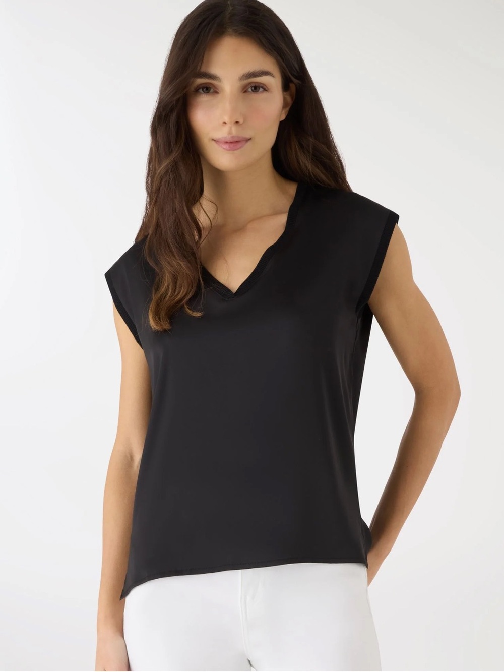 J. Crew Sleeveless Black V-neck top with contrasting side stripes, XS